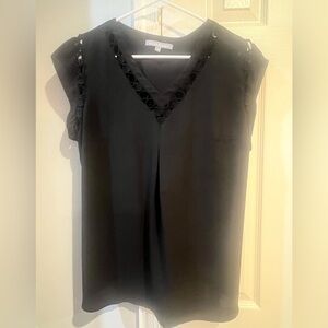 Daniel Rainn Elegant Kabari Cutout Detail Black V-Neck Blouse